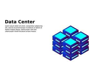 illustration vectorielle isométrique du centre de données. serveur d'hébergement 3d abstrait ou arrière-plan de la salle du centre de données. mise en page de l'en-tête du site Web de l'infrastructure du réseau ou de l'ordinateur central vecteur