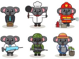 illustration vectorielle avec koala mignon de différentes professions vecteur