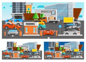 Ensemble de compositions de stationnement pour centre commercial vecteur