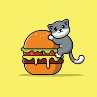 chat mignon sur burger cartoon vector icon illustration