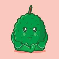 Dessin animé isolé de mascotte de fruit durian triste dans un style plat vecteur