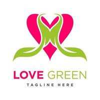 logo d'amour de feuille verte vecteur