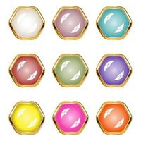 Bijoux en perles forme hexagonale et bordure de conception or icon set style lumière brillante. vecteur