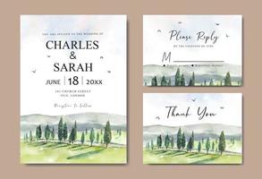 invitation de mariage avec aquarelle de paysage naturel vecteur