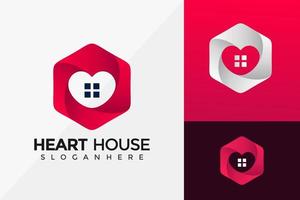 conception de logo d'hexagone de maison de coeur, conceptions de logos d'identité de marque modèle d'illustration vectorielle
