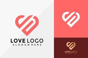 conception de logo d'amour de lettre, vecteur de logos d'identité de marque, logo moderne, conception de logo modèle d'illustration vectorielle