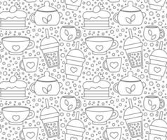 motif répétitif sans couture avec boissons et desserts pour le menu du café. imprimer pour une boutique avec du thé et du café et une boisson chaude. illustration vectorielle. vecteur