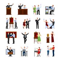 Auction People Flat Icons Set vecteur