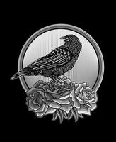 illustration oiseau corbeau avec fleur rose vecteur
