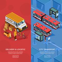 Deux bannières de transport isométriques verticales vecteur