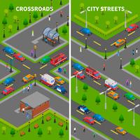 Bannières verticales isométriques du trafic routier vecteur