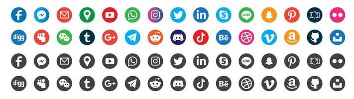 ensemble de logotypes de médias sociaux. facebook instagram twitter youtube snapchat whatsap pinterest linkedin vimeo tiktok periscope logo set. vecteur d'icône de réseau social