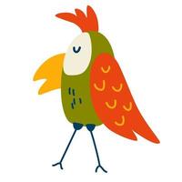 perroquet. oiseau tropical. personnage drôle d'animal. main dessiner illustration vectorielle sur un style de dessin animé mignon isolé sur fond blanc. vecteur