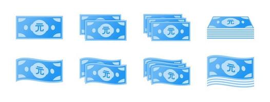 nouveau jeu d'icônes de billets de banque en dollars de taïwan vecteur