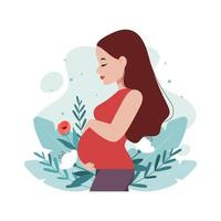 concept d'illustration de femme enceinte. femme enceinte embrasse son ventre vecteur