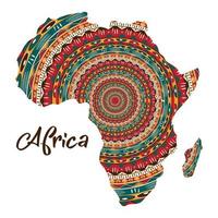 carte de l'afrique ethnique du continent et du continent. mandala africain. carte vectorielle texturée de l'afrique. motif d'impression ethno dessiné à la main, fond tribal