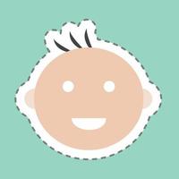 autocollant bébé souriant, coupe de ligne - illustration simple vecteur