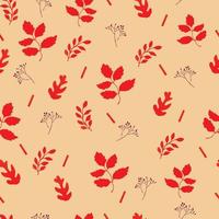 modèle sans couture avec des branches de sorbier et des feuilles d'automne dans des couleurs rouge-rose. vecteur