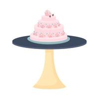 Gâteau de mariage sur l'objet vectoriel de couleur semi-plat stand