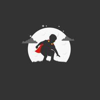 super enfant avec une robe rouge dans la nuit. silhouette vecteur