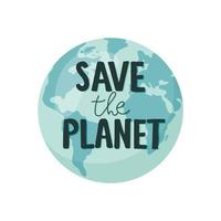 sauver la planète terre, écologie éco protection de l'environnement, changements climatiques, jour de la terre le 22 avril, planète avec emblème de vecteur de feuilles avec illustration de feuilles isolée, fond bleu. logo