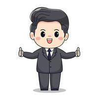 Illustration d'un homme d'affaires avec un costume formel cute kawaii chibi character design vecteur