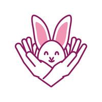 les mains tiennent le lapin vecteur