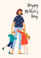 Bonne fête des mères. Illustration vectorielle avec femme et enfants vecteur