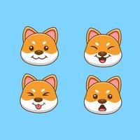 ensemble de visage de chien shiba inu. illustration vectorielle vecteur