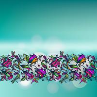 Modèle sans couture dentelle couleur abstraite vecteur de fleurs d&#39;éléments et de papillons sur un arrière-plan flou avec des éléments de bokeh.