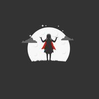 super fille avec une robe rouge dans la nuit. silhouette vecteur