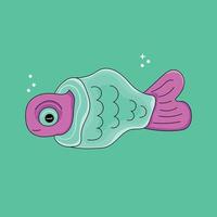 illustration de poisson vert monstre mignon vecteur