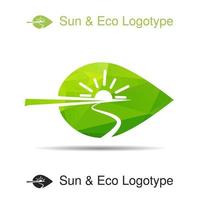 logotype écologique, icône et symbole de la nature, soleil, rivière vecteur