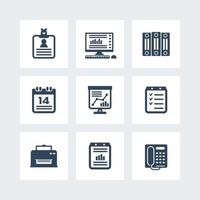 Office icons set over white, vector illustration