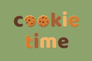 le temps des cookies. icône de biscuits aux pépites d'avoine au chocolat fait maison. autocollant pour le contenu des médias sociaux. conception isolée d'illustration plate de vecteur. affiche de style dessin animé, impression de t-shirt, carte postale, couverture de blog vidéo vecteur