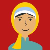 portrait de femmes musulmanes de couleur plate. avatar de visage d'ethnie arabe de jeune fille. personnages pour le web, jeu vidéo, compte, icône vectorielle. vecteur