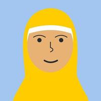 portrait de femmes musulmanes de couleur plate. avatar de visage d'ethnie arabe de jeune fille. personnages pour le web, jeu vidéo, compte, icône vectorielle. vecteur
