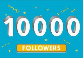 illustration numéros 3d pour les médias sociaux 10k aime merci, célébrant les fans des abonnés. bannière avec 10000 abonnés vecteur