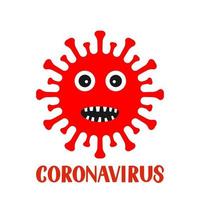 personnage de dessin animé de virus corona et lettrage isolé sur fond blanc. pathogène respiratoire coronavirus 2019-ncov de wuhan, chine. modèle vectoriel pour affiche de typographie, bannière, flyer, etc.