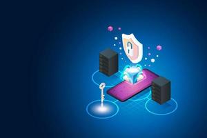 protection des données via les données du serveur cloud via les appareils mobiles. vecteur