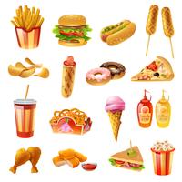 Fast Food Menu Set d&#39;icônes colorées vecteur