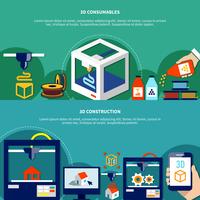 Bannières horizontales avec imprimante 3d et consommables vecteur