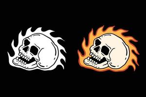 crâne feu illustration dessin à la main imprimé sur des t-shirts, une veste, des souvenirs ou un tatouage vecteur