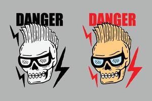 illustration de punk de crâne de danger imprimé sur des t-shirts, une veste, des souvenirs ou un vecteur gratuit de tatouage