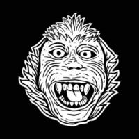 illustration d'illustration en noir et blanc de singe imprimée sur des t-shirts, une veste, des souvenirs ou un vecteur gratuit de tatouage