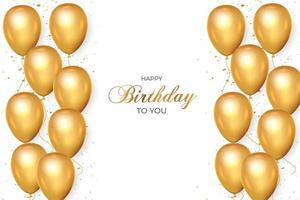 souhait d'anniversaire avec des ballons dorés réalistes sur fond blanc et texte doré vecteur