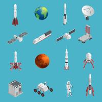 Jeu d&#39;icônes 3D espace fusée vecteur