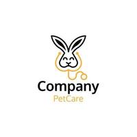 logo de lapin portant un stéthoscope. adapté aux entreprises pour animaux de compagnie et aux cliniques vétérinaires, en particulier les lapins vecteur