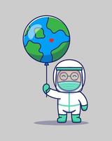 docteur mignon portant un ballon de la planète terre vecteur