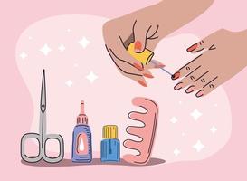 les mains appliquent le vernis à ongles vecteur